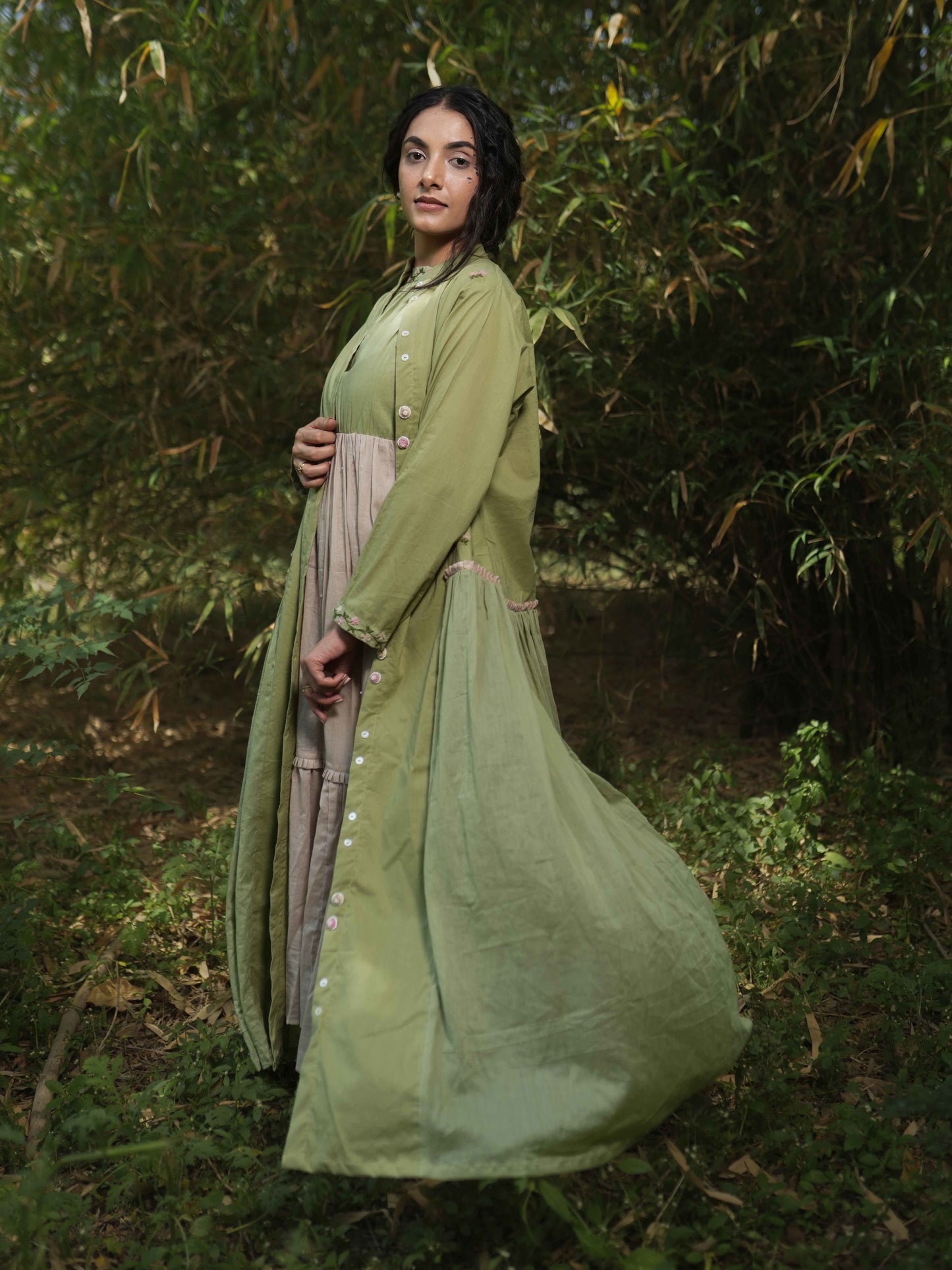 Rabia Set - Dress and Jacket - Green and Pink Cotton - OurDve