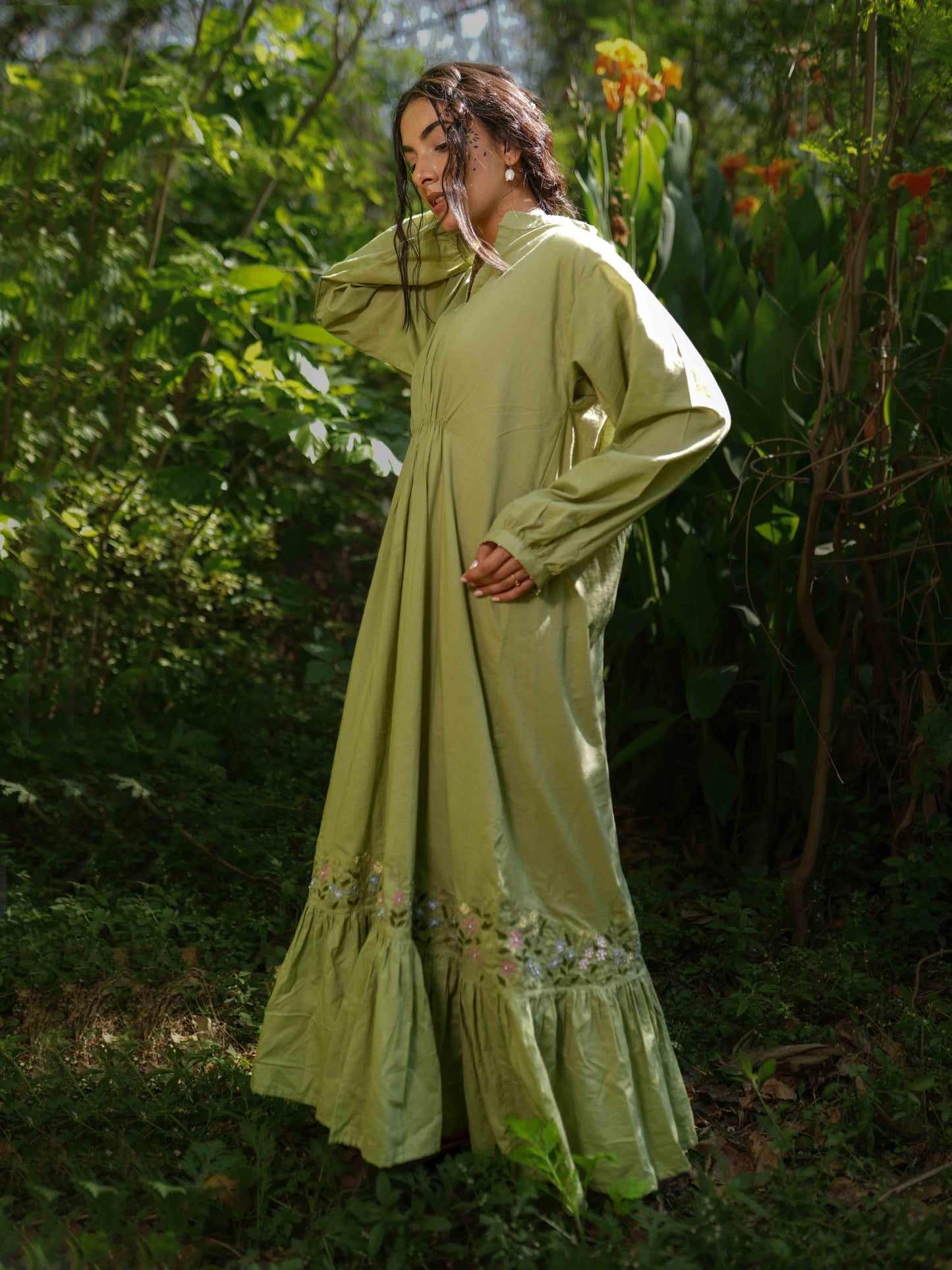 Raphael Dress - Green Cotton - OurDve