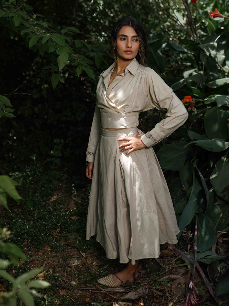 Neo Set - Top and Skirt Grey Handwoven - OurDve