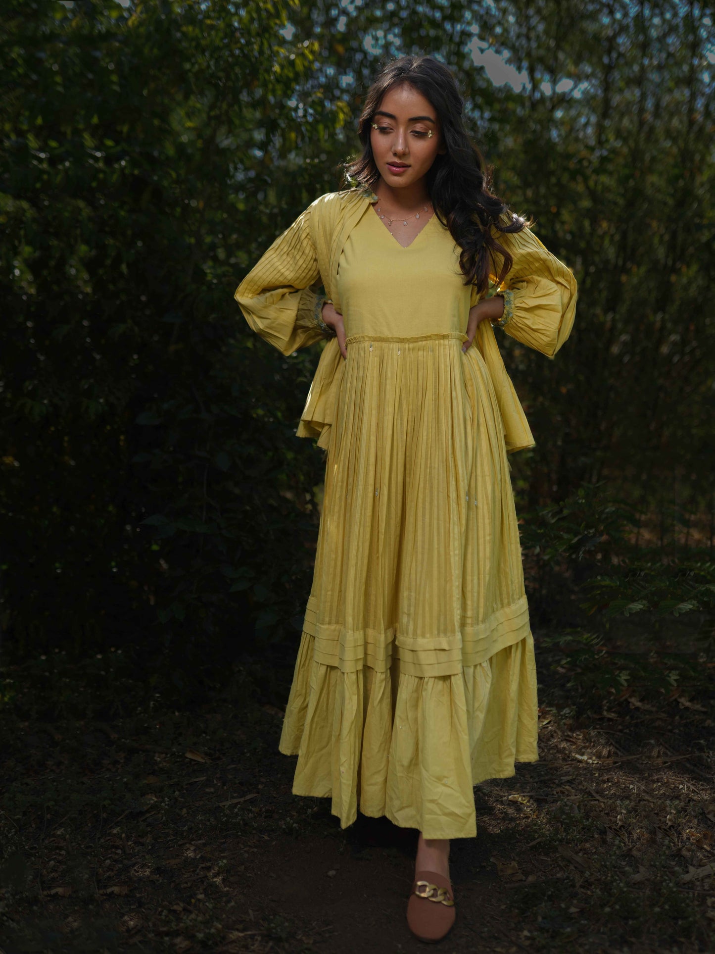 Serphina Set - Dress and Jacket - Yellow Yorker Cotton - OurDve