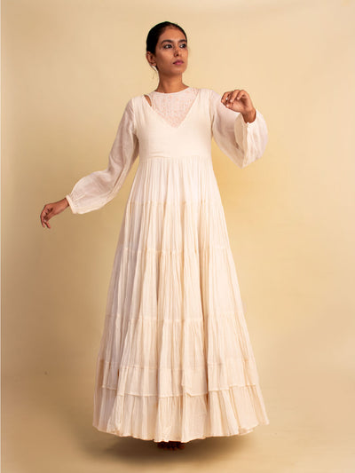 Maldi Beige Cotton Long Dress - OurDve