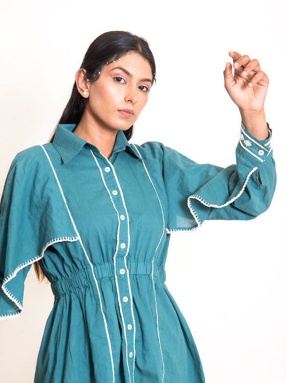 Cuttle Set (Top + Pants) Mul Cotton Turquoise Green - OurDve