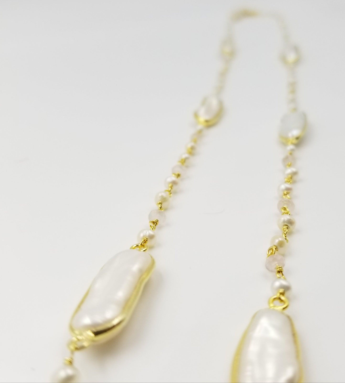 Long Pearl Rose Quartz Necklace - OurDve
