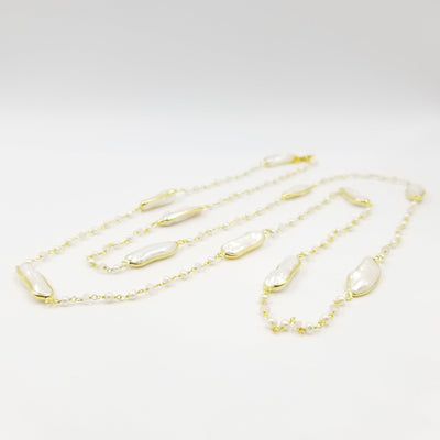 Long Pearl Rose Quartz Necklace - OurDve