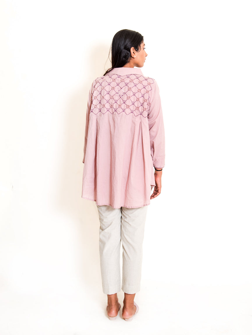 Mone Set (Top + Pants) Mul Cotton Ash Pink - OurDve