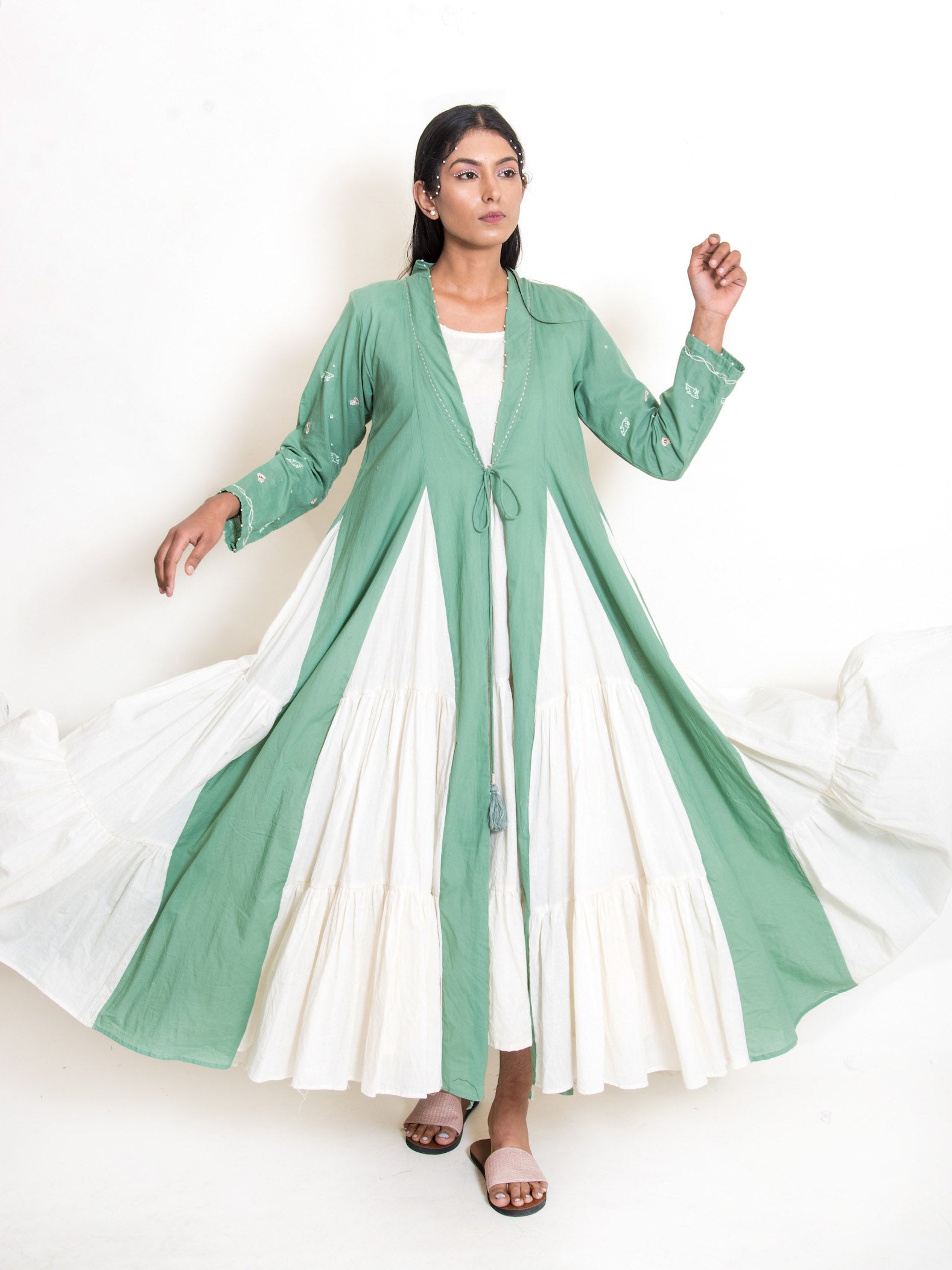 Pelican Set - Apple Green Cotton Long Dress & Jacket Set Pelican Set - Apple Green Cotton Long Dress & Jacket Set