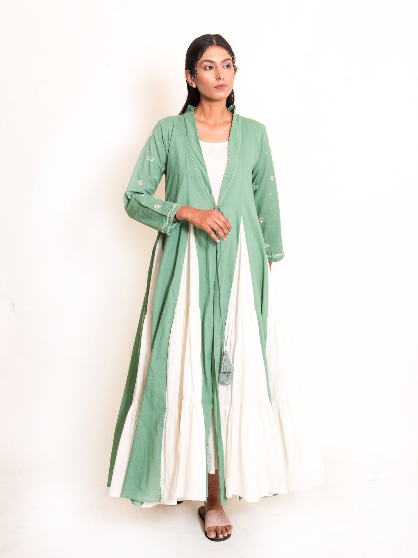 Pelican Set (Dress+Jacket) Mul Cotton - Apple Green - OurDve