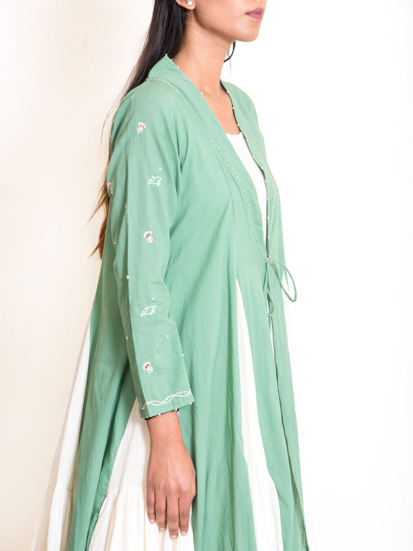 Pelican Set (Dress+Jacket) Mul Cotton - Apple Green - OurDve