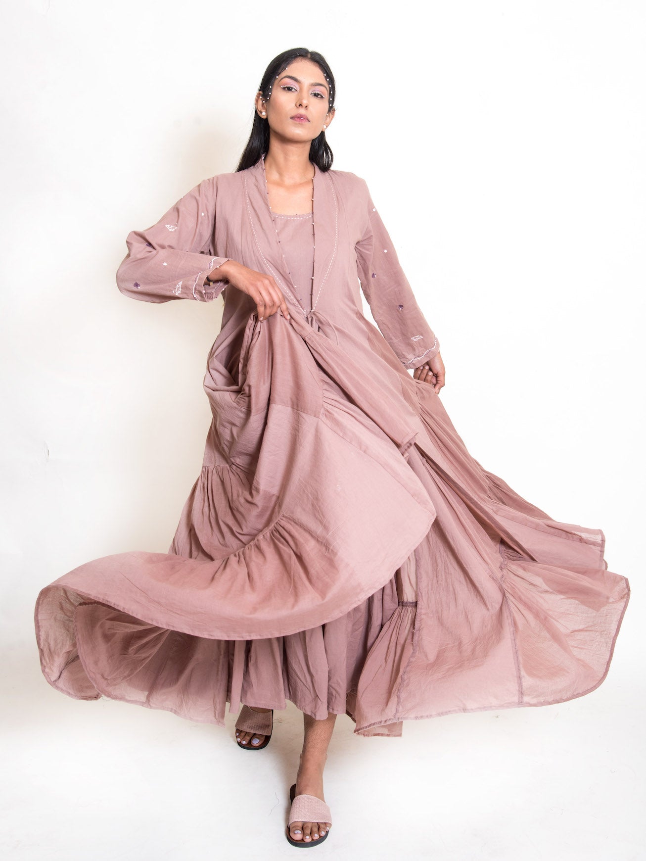 Pelican Set (Dress+Jacket) Mul Cotton - Ash Pink - OurDve