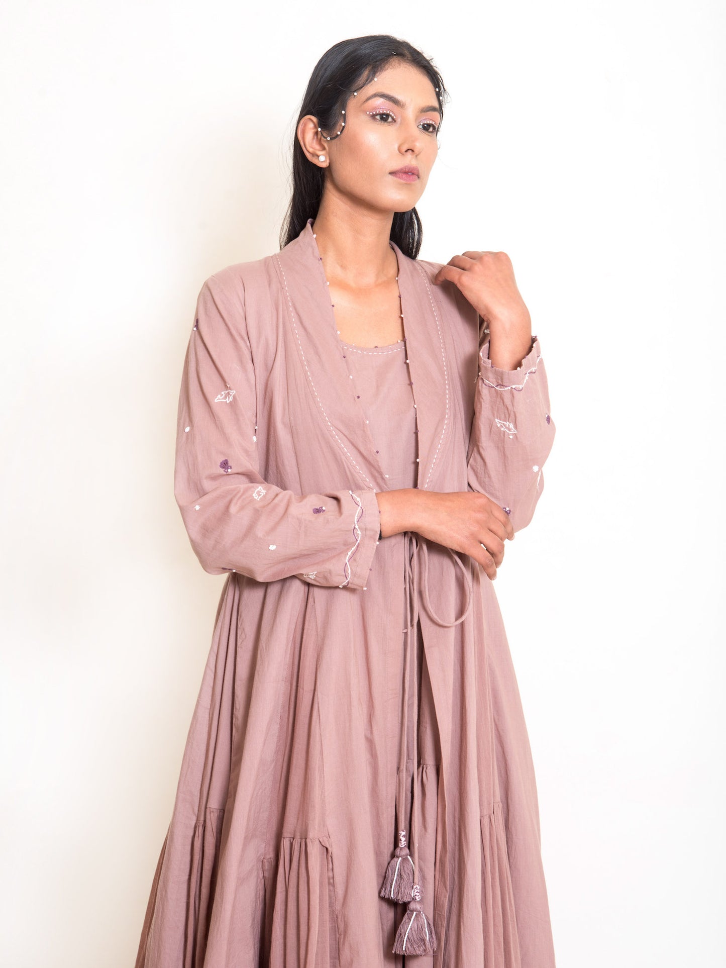 Pelican Set (Dress+Jacket) Mul Cotton - Ash Pink - OurDve