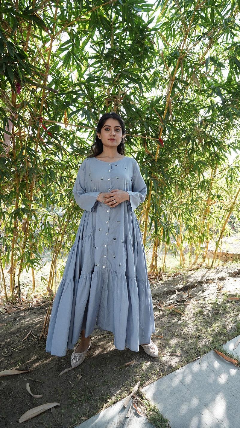 Side Plank Long Dress - Light Blue - OurDve