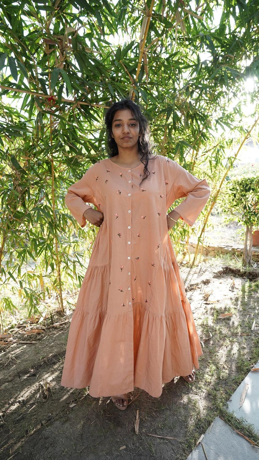 Side Plank Long Dress - Peach - OurDve
