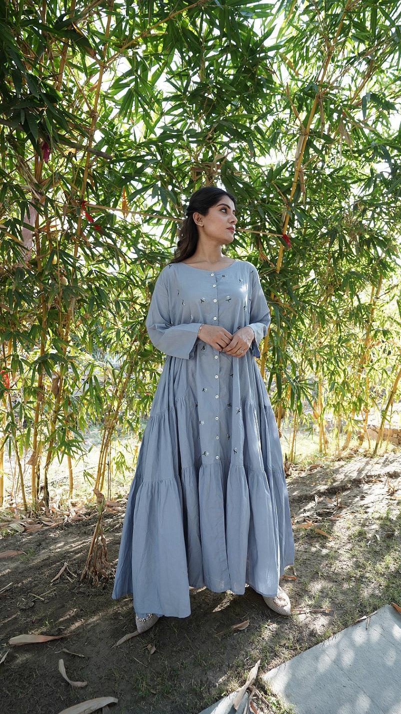 Side Plank Long Dress - Light Blue - OurDve