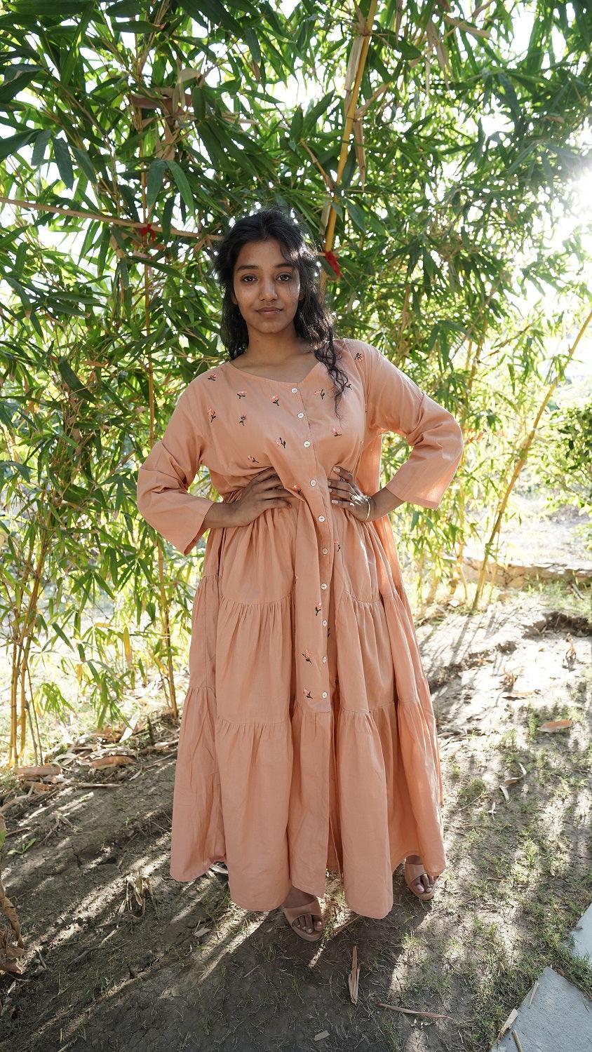 Side Plank Long Dress - Peach - OurDve