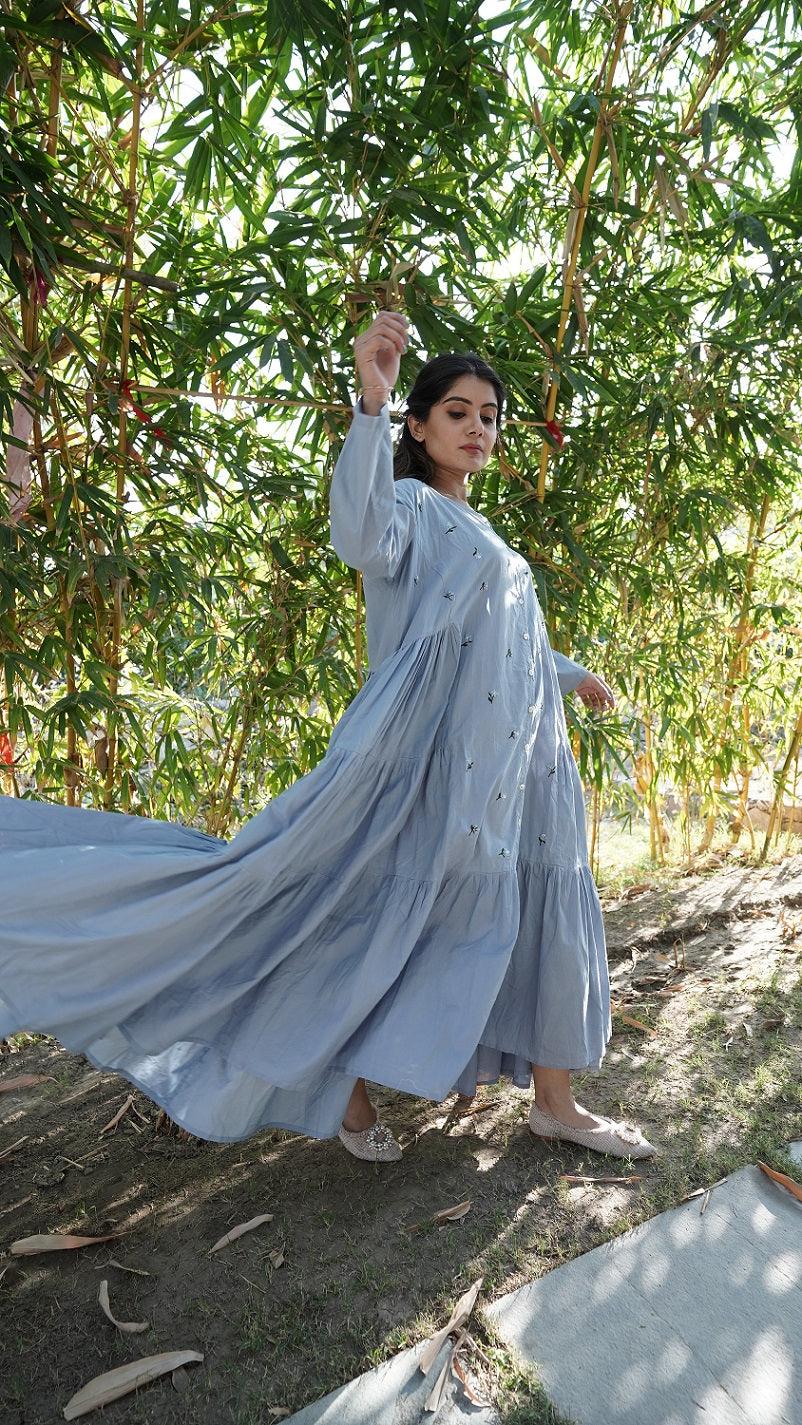 Side Plank Long Dress - Light Blue - OurDve