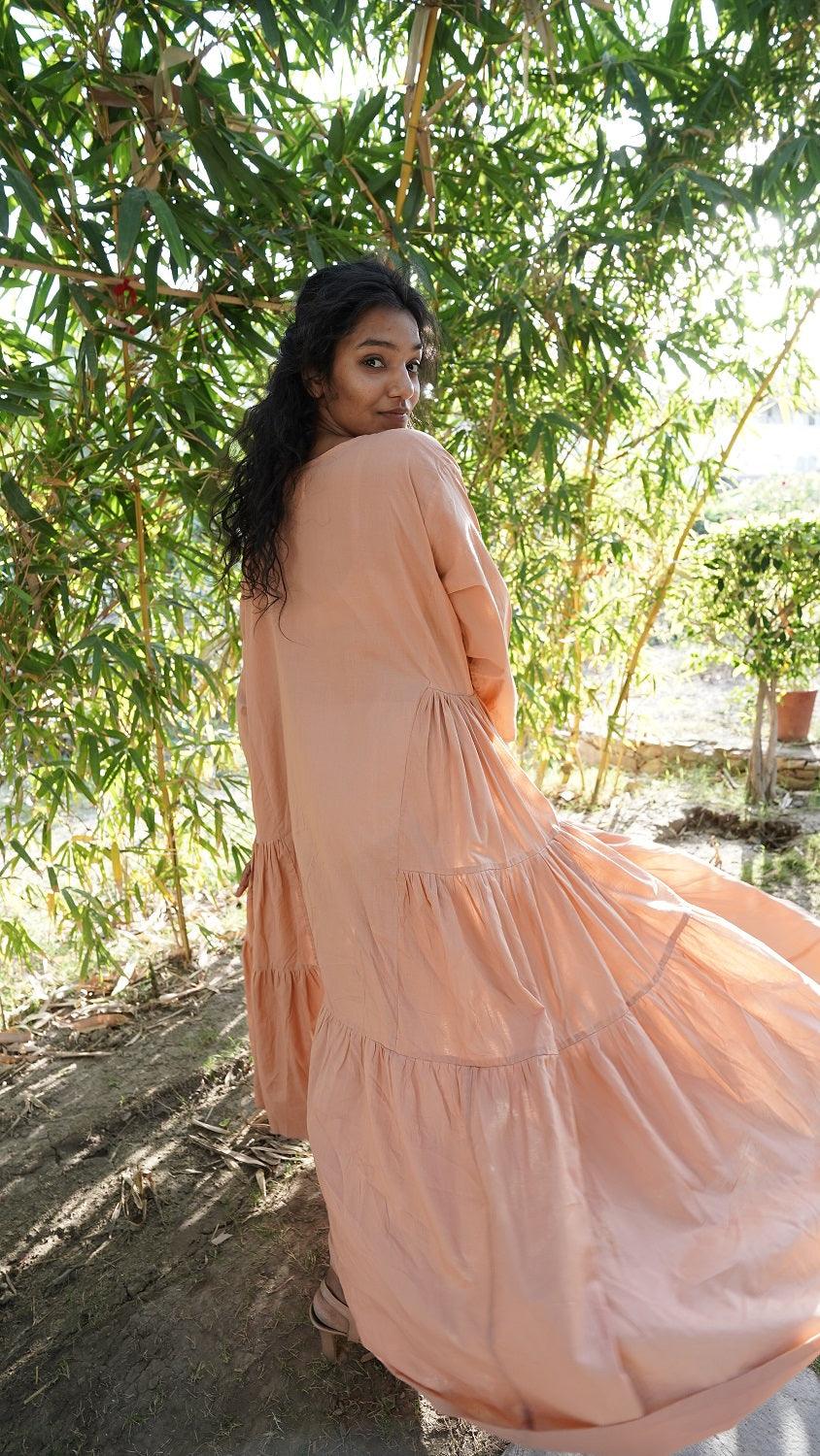 Side Plank Long Dress - Peach - OurDve