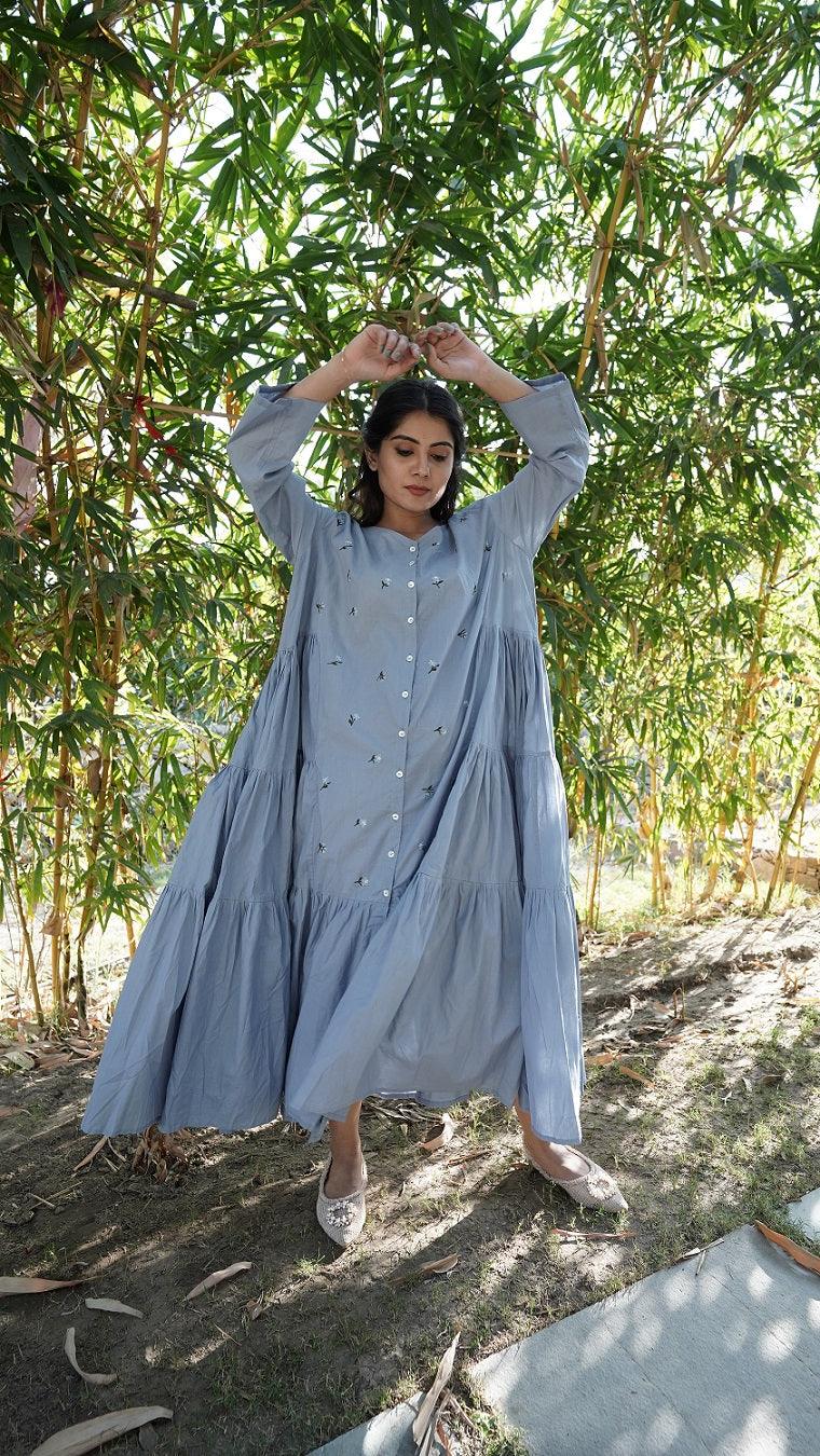 Side Plank Long Dress - Light Blue - OurDve