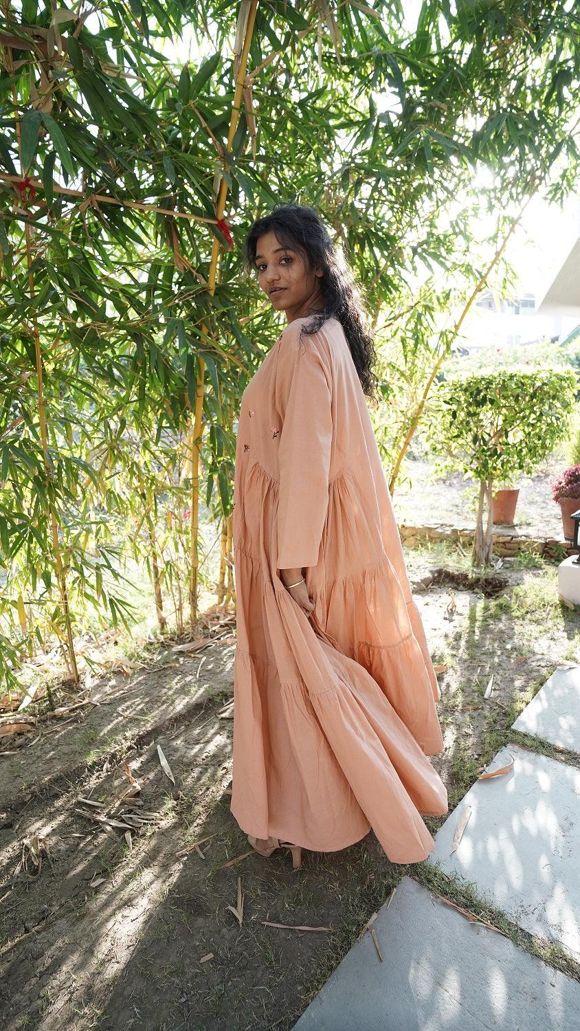 Side Plank Long Dress - Peach - OurDve