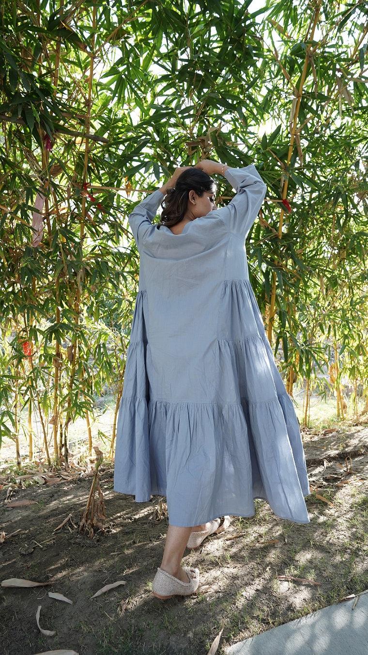 Side Plank Long Dress - Light Blue - OurDve