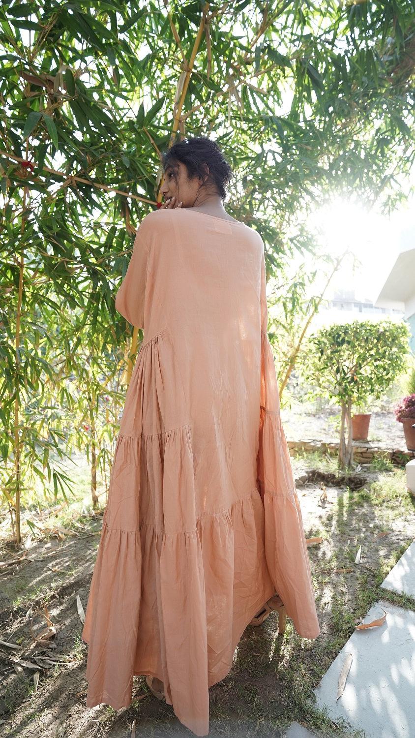 Side Plank Long Dress - Peach - OurDve