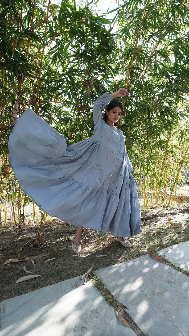 Side Plank Long Dress - Light Blue - OurDve