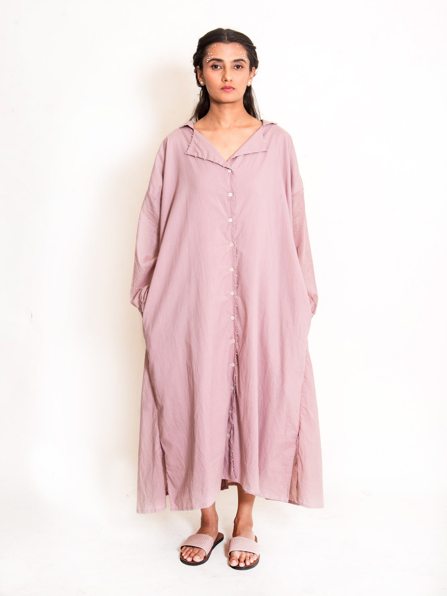 Swirl Dress Mul Cotton - Ash Pink - OurDve