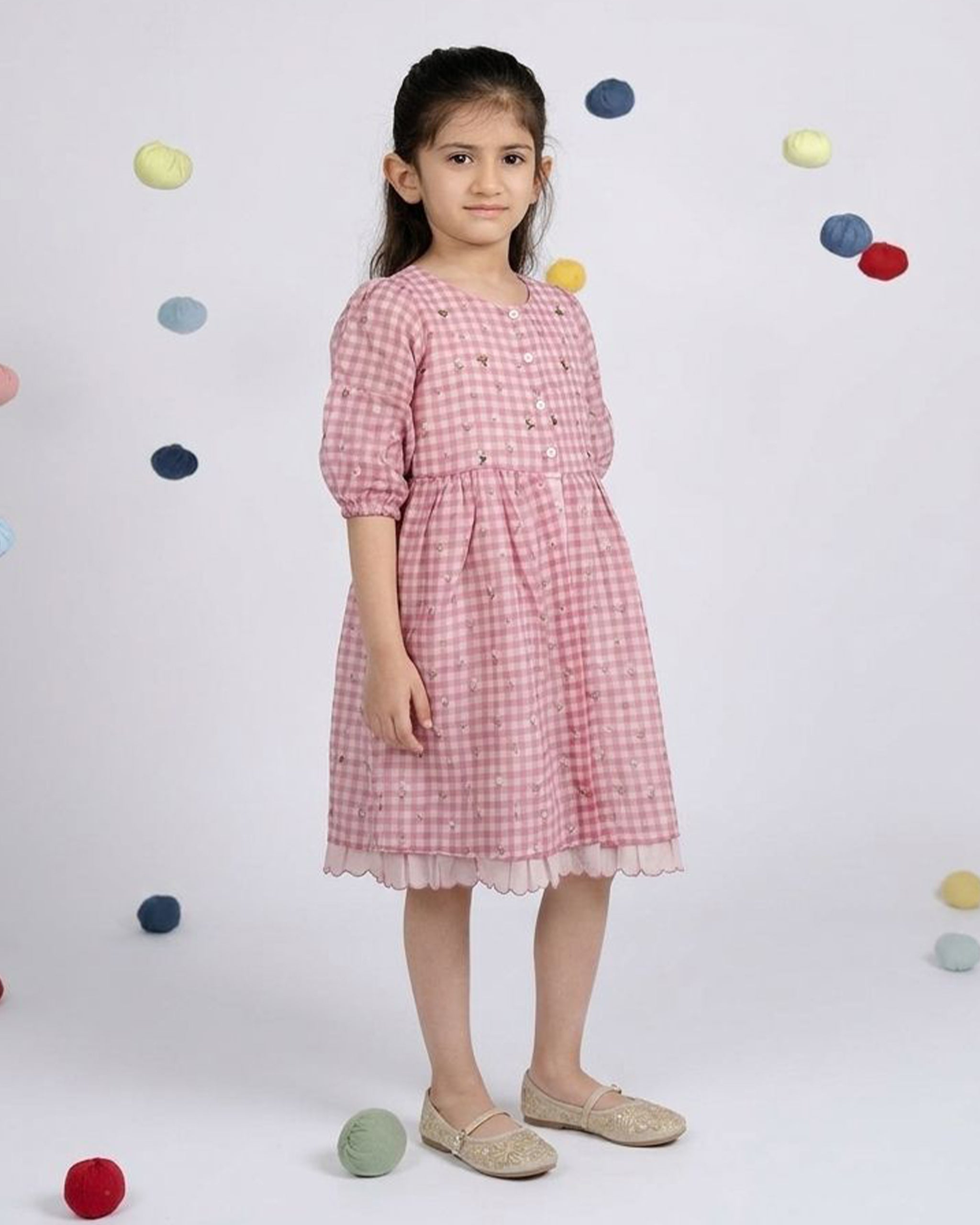 Pixie Dress - Pink Checks Organza