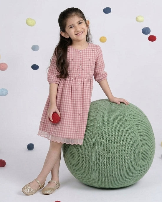 Pixie Dress - Pink Checks Organza