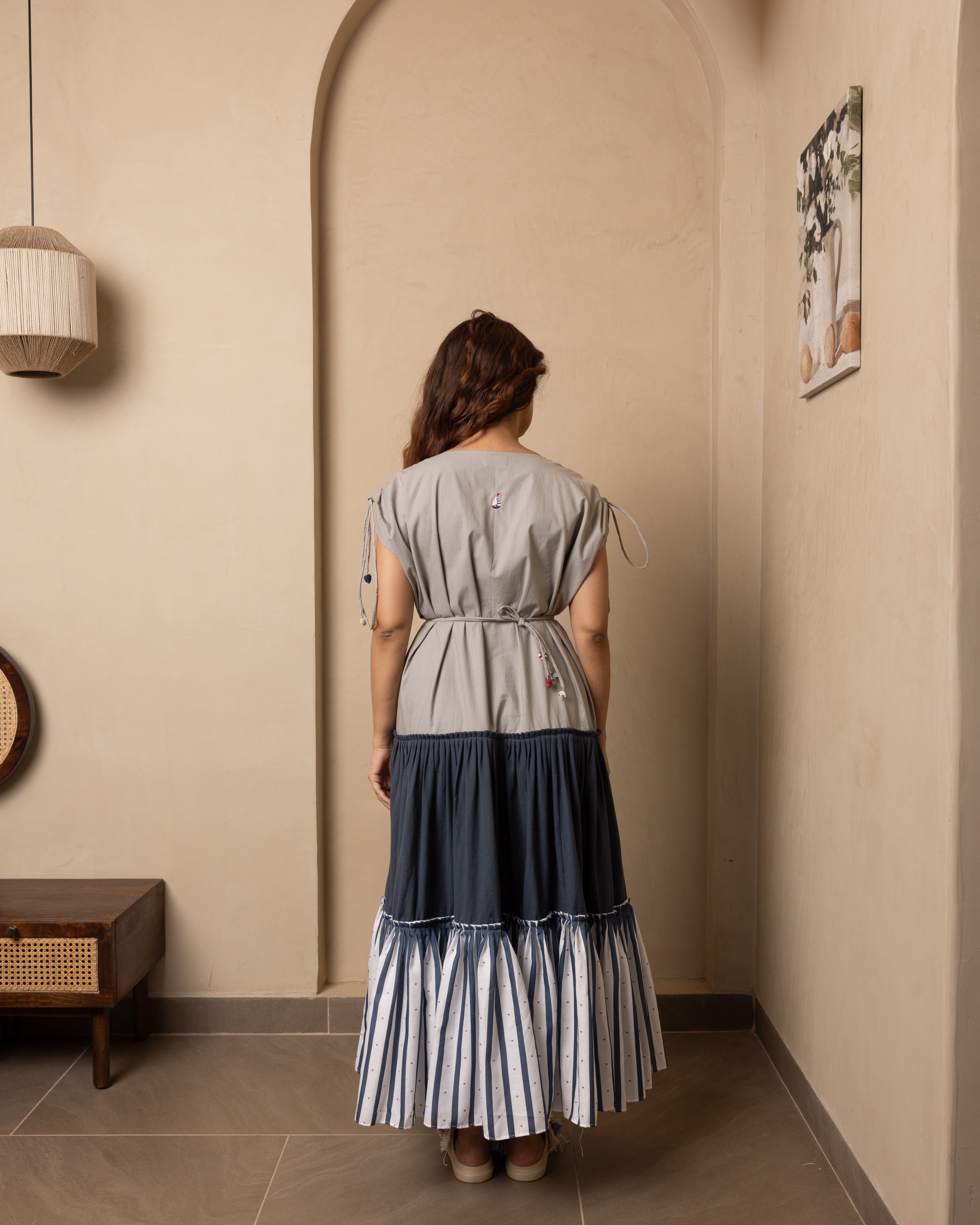 Celia Dress (Grey and Blue)