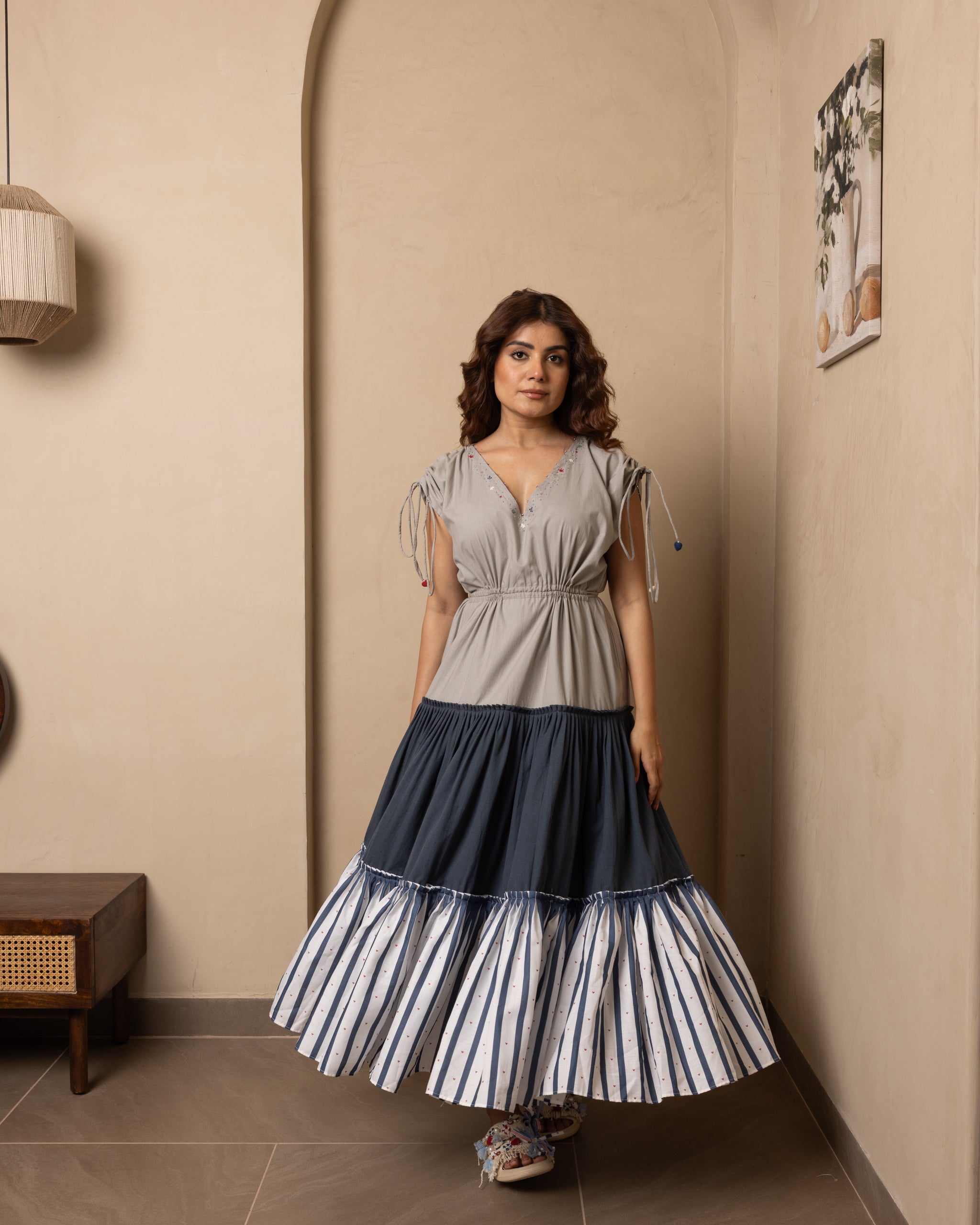 Celia Dress (Grey and Blue)