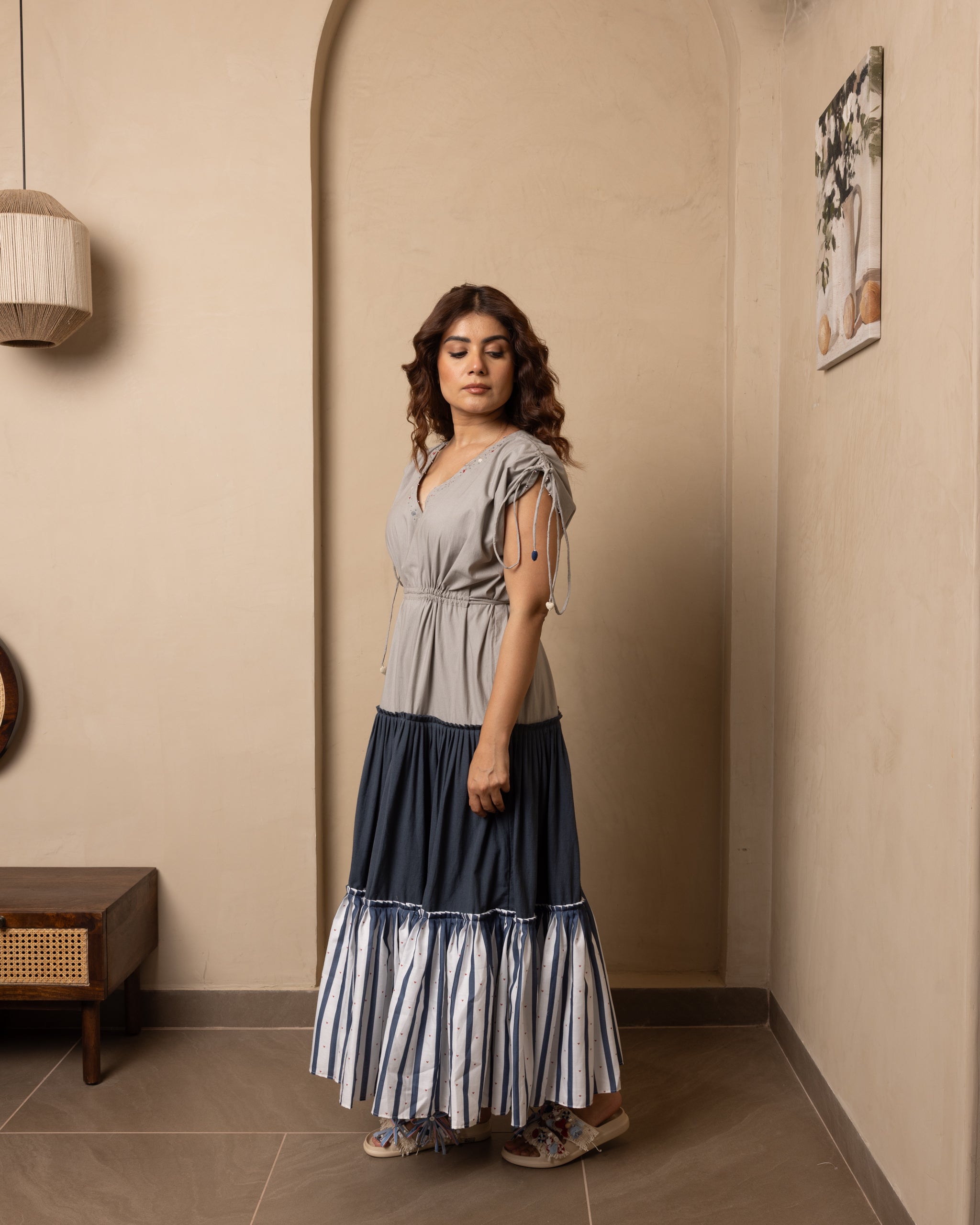 Celia Dress (Grey and Blue)