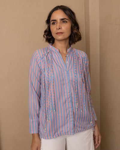 Celeste Top and Pants Set (Red and Blue Stripes)