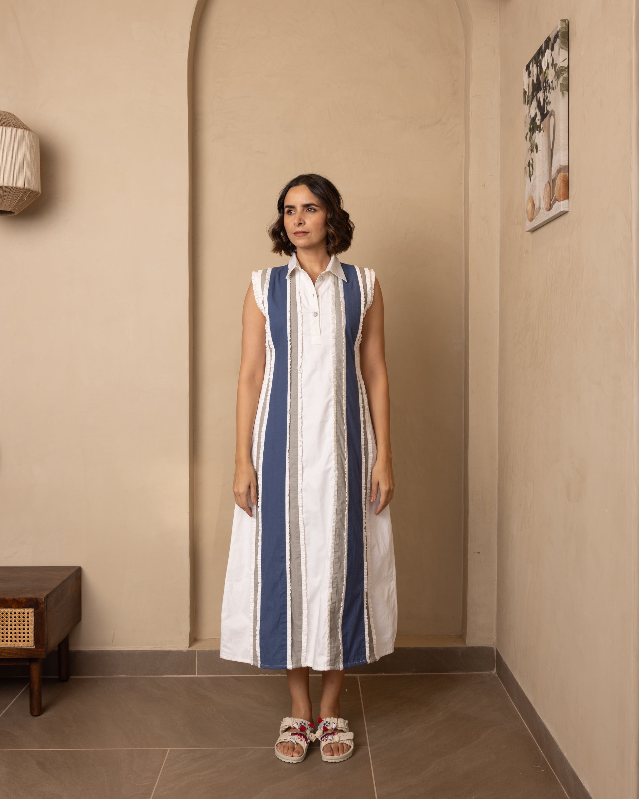Seraph Dress (Beige and Blue)