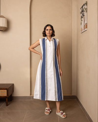 Seraph Dress (Beige and Blue)