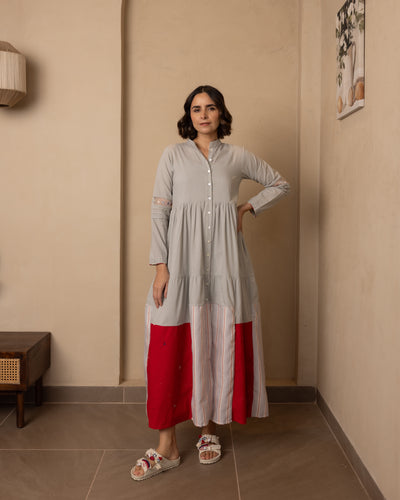 Caribbean Dress - (Grey and Red)