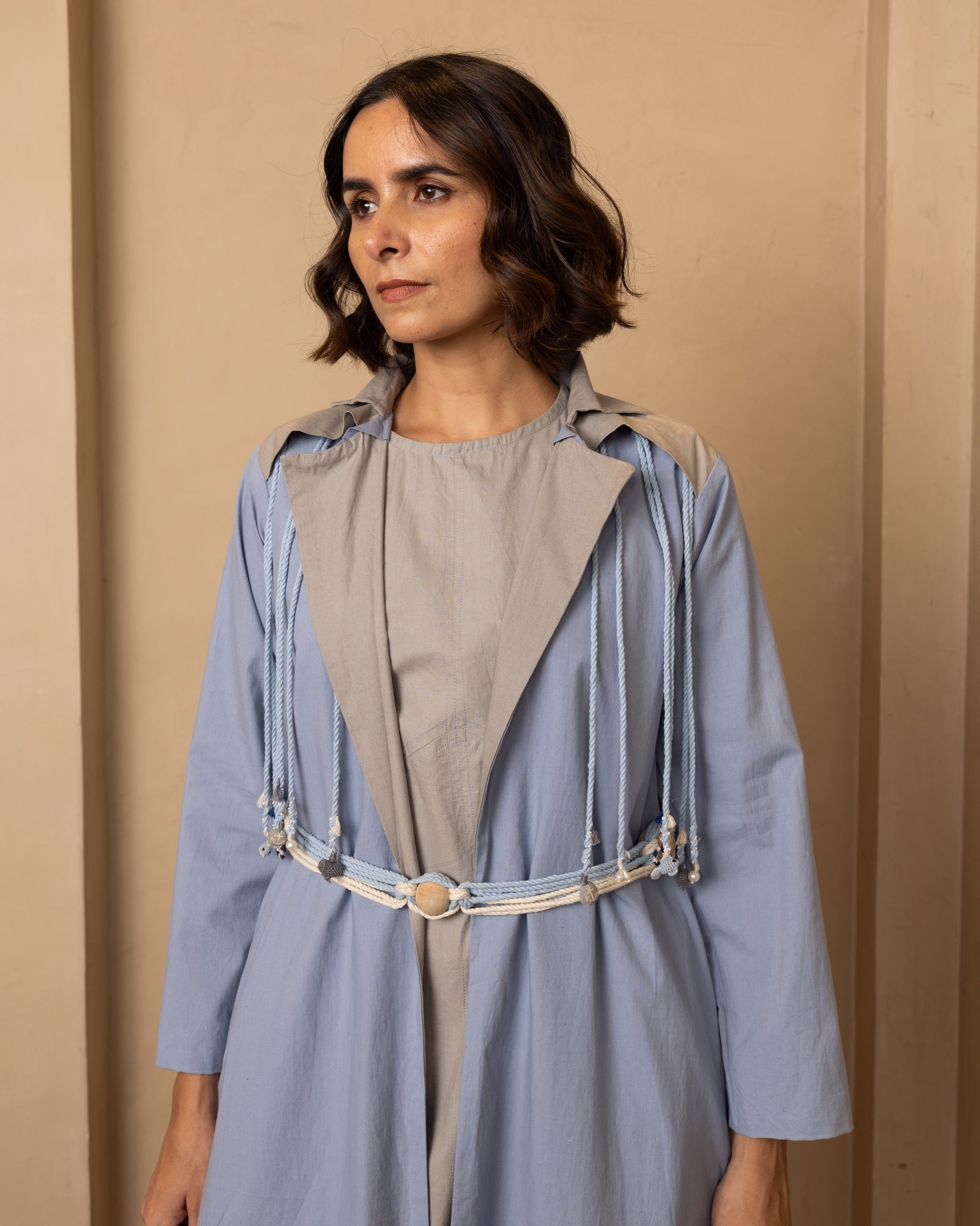 Reversible Aarna Jacket and Dress Set (Blue and Grey)