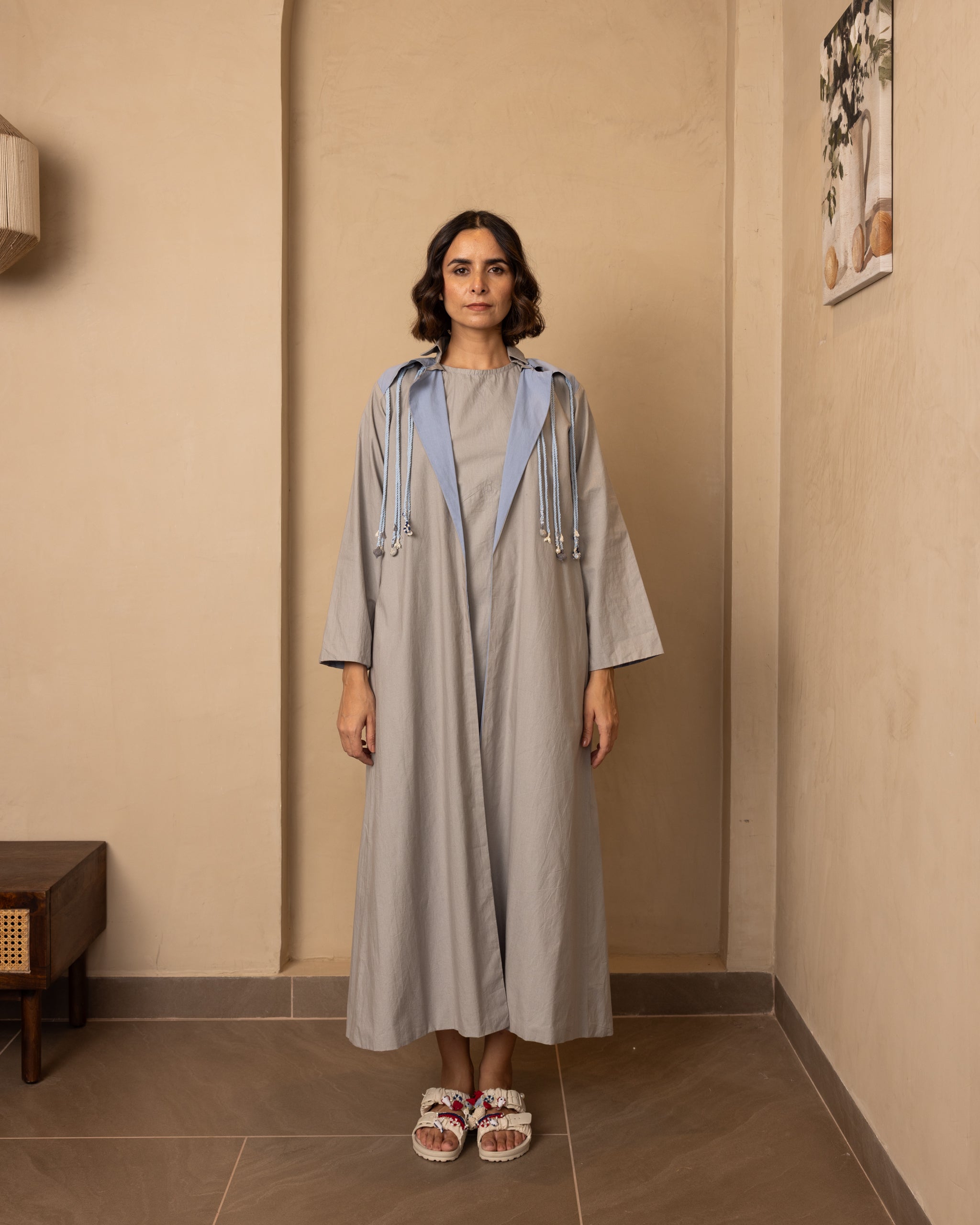 Reversible Aarna Jacket and Dress Set (Blue and Grey)