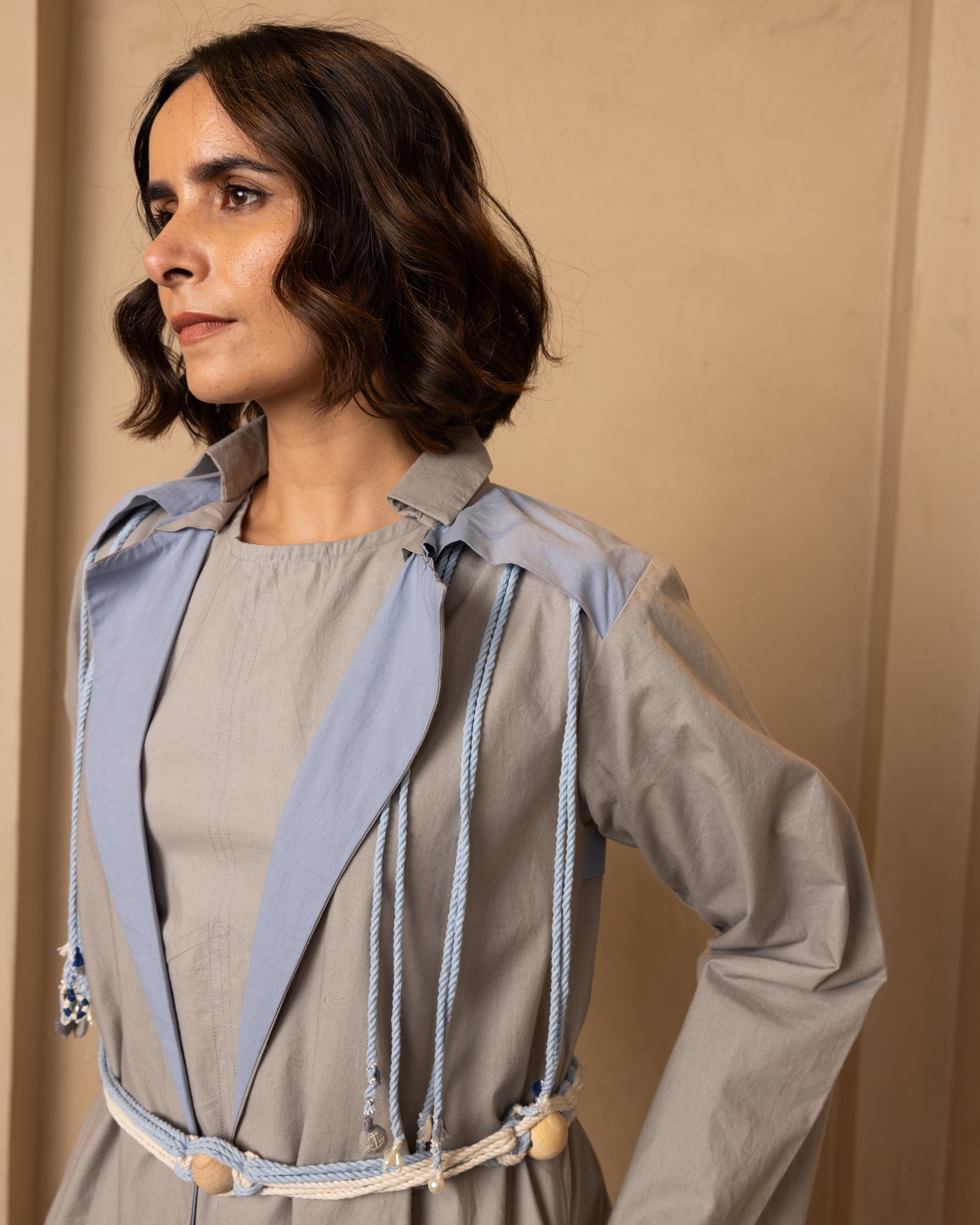 Reversible Aarna Jacket and Dress Set (Blue and Grey)