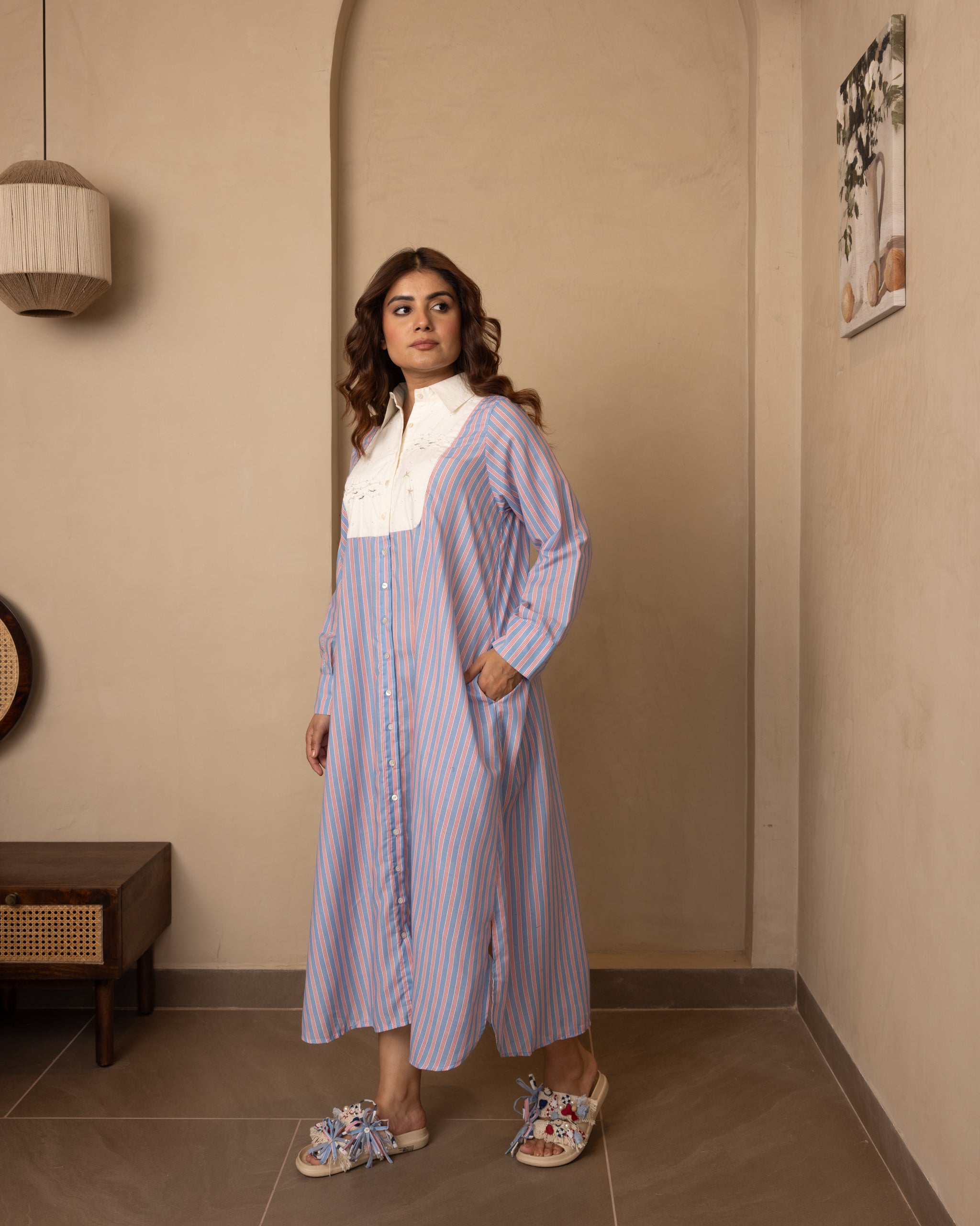 Marina Dress (Beige and Red)