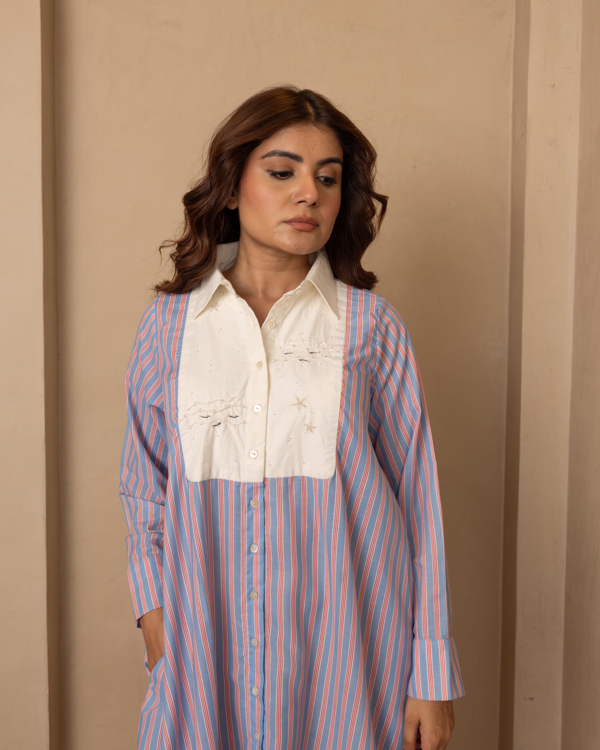 Marina Dress (Beige and Red)