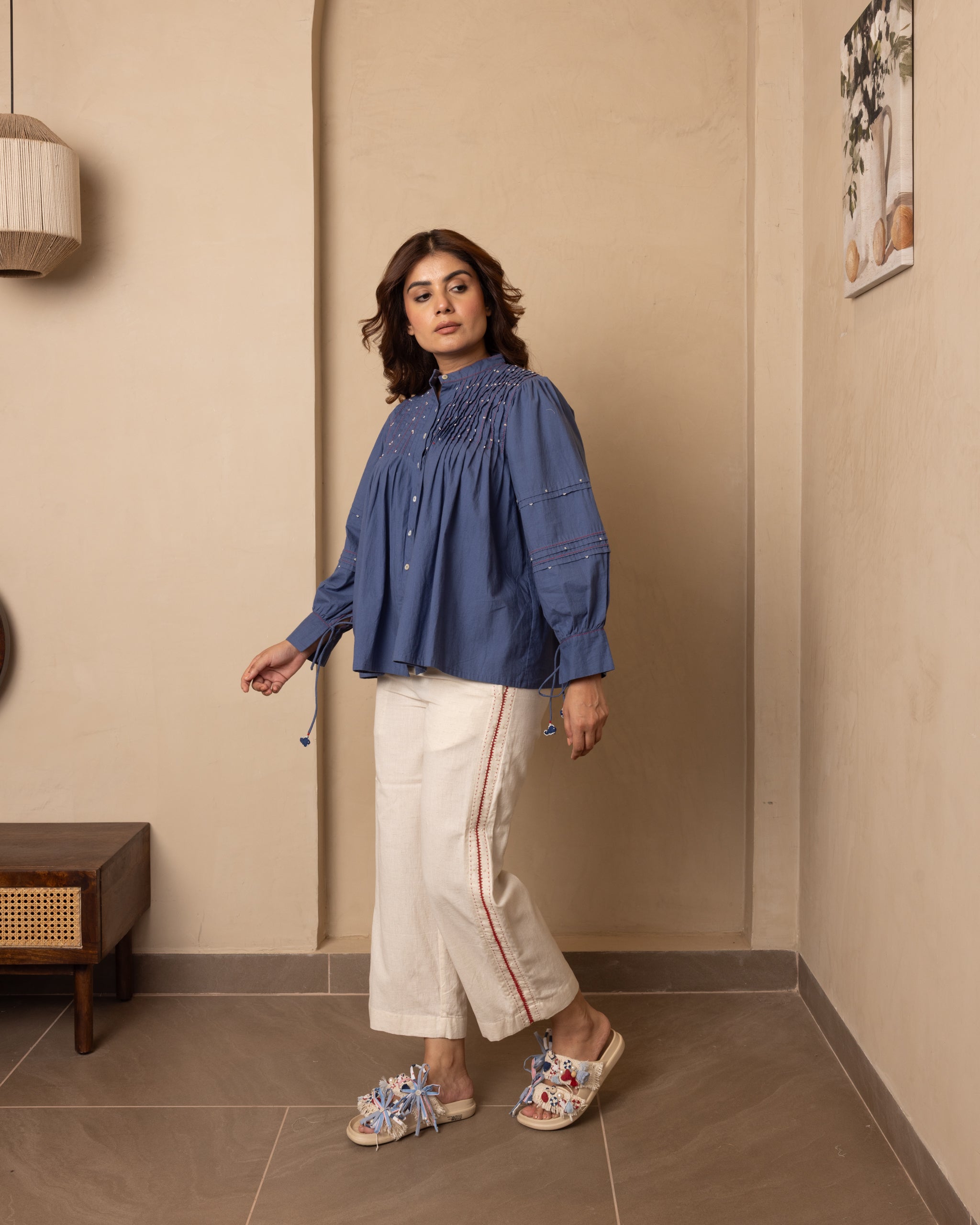 Brig Top and Pants Set (Dark Blue and Beige)