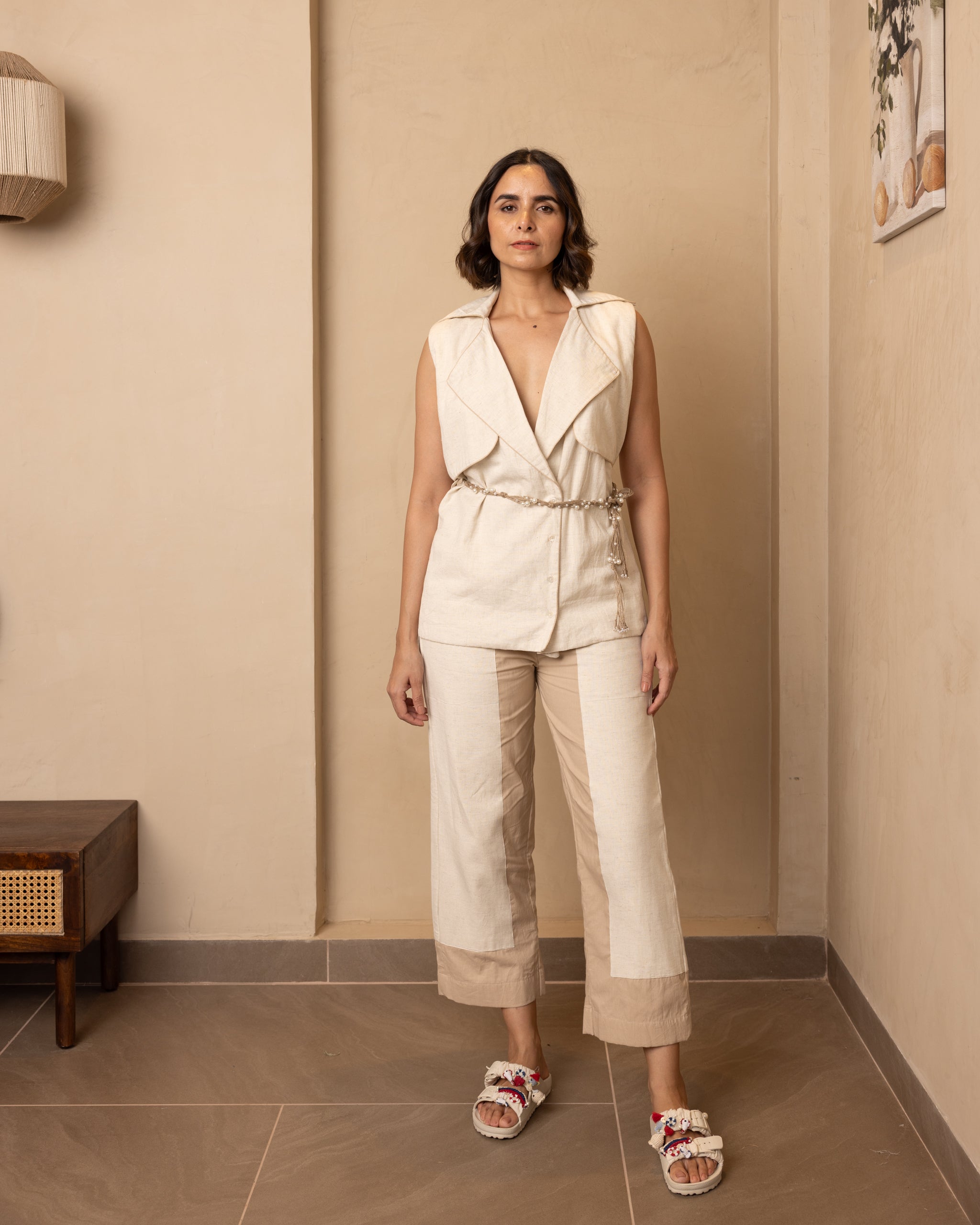 Knot Top and Pants Set (Beige)