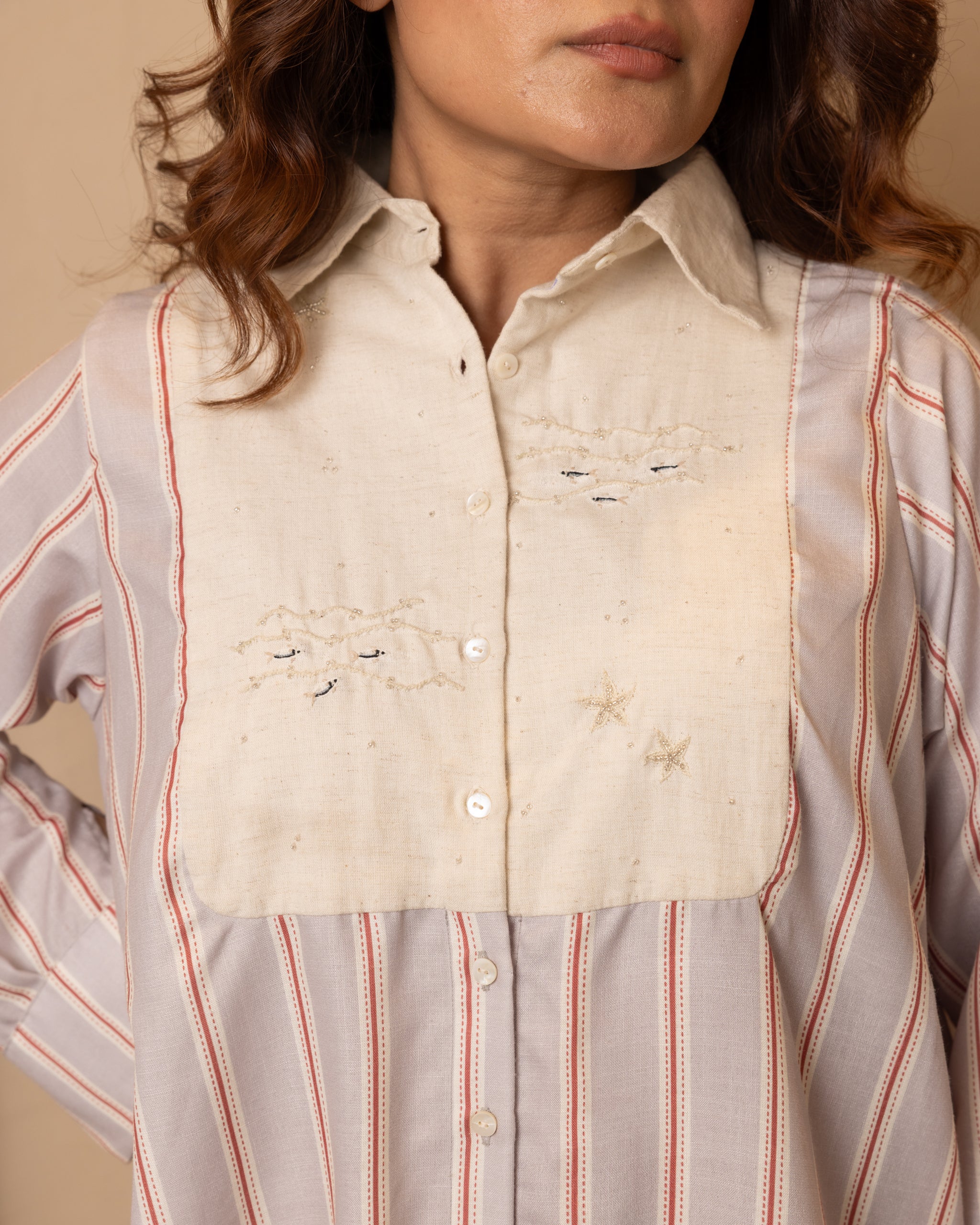 Marina Dress (Beige and Grey)