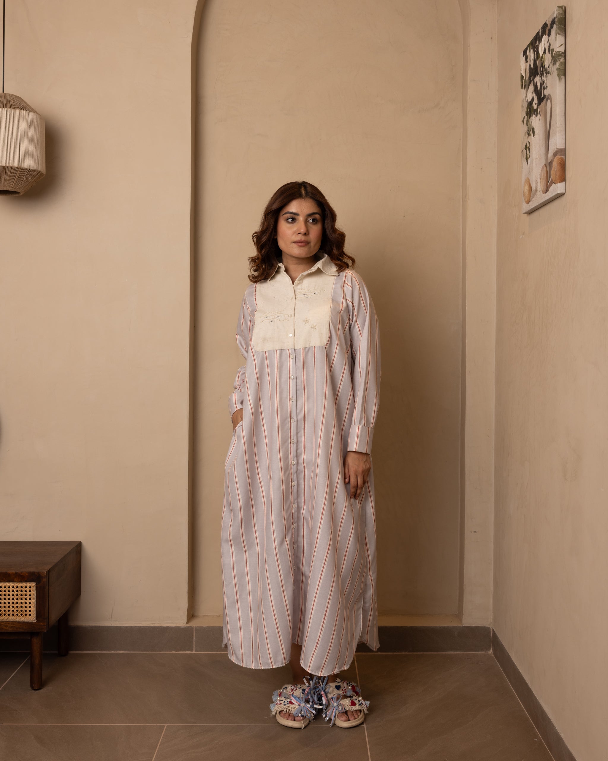 Marina Dress (Beige and Grey)