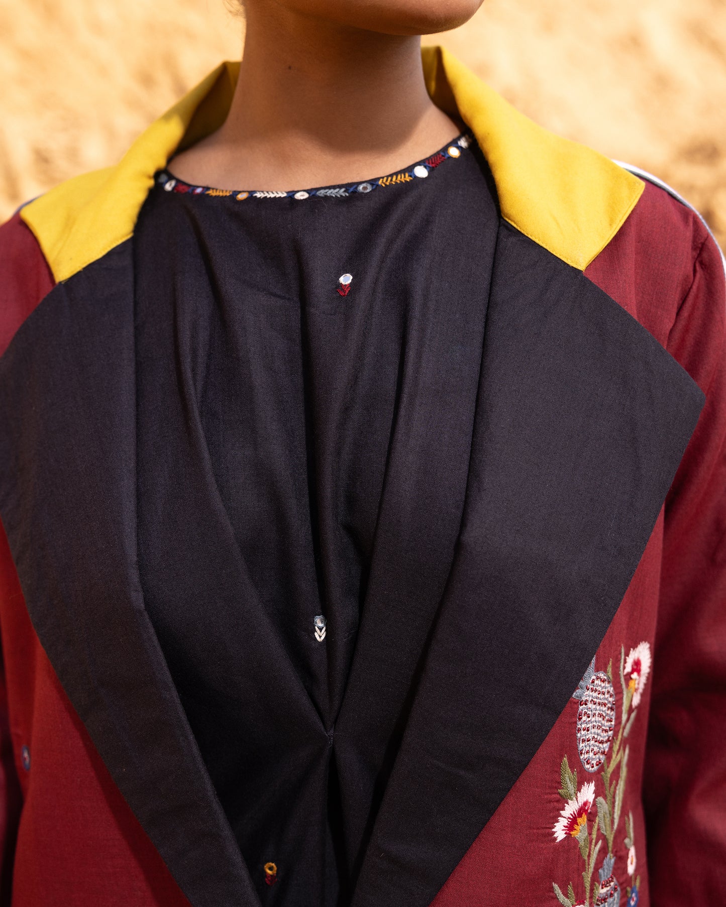 Syntra Dress & Jacket Set - Maroon & Black