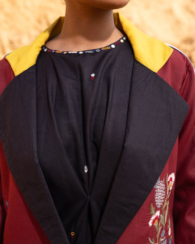 Syntra Dress & Jacket Set - Maroon & Black