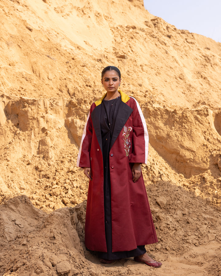 Syntra Dress & Jacket Set - Maroon & Black