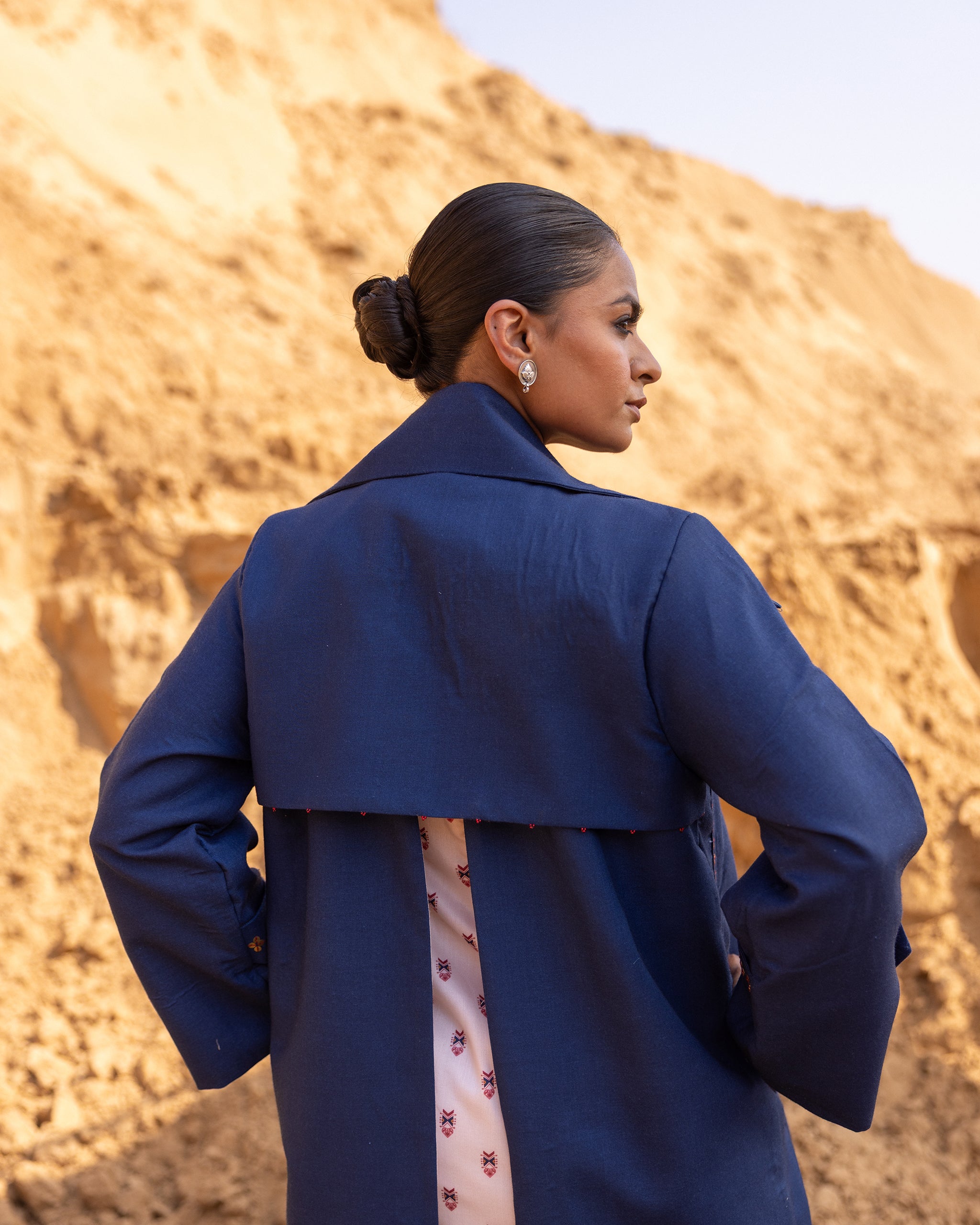 Kosha Dress & Jacket Set - Blue & Desert Sand
