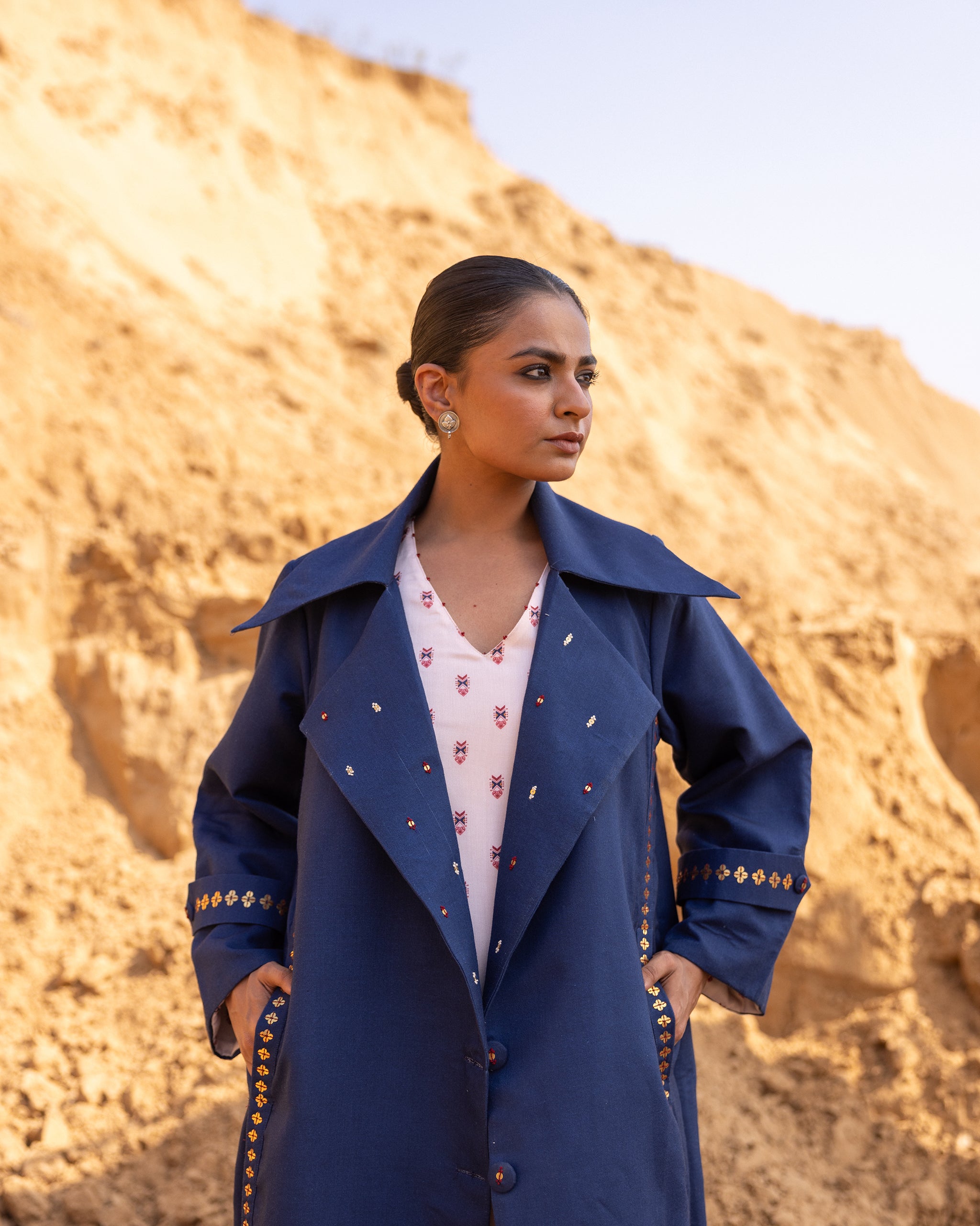 Kosha Dress & Jacket Set - Blue & Desert Sand