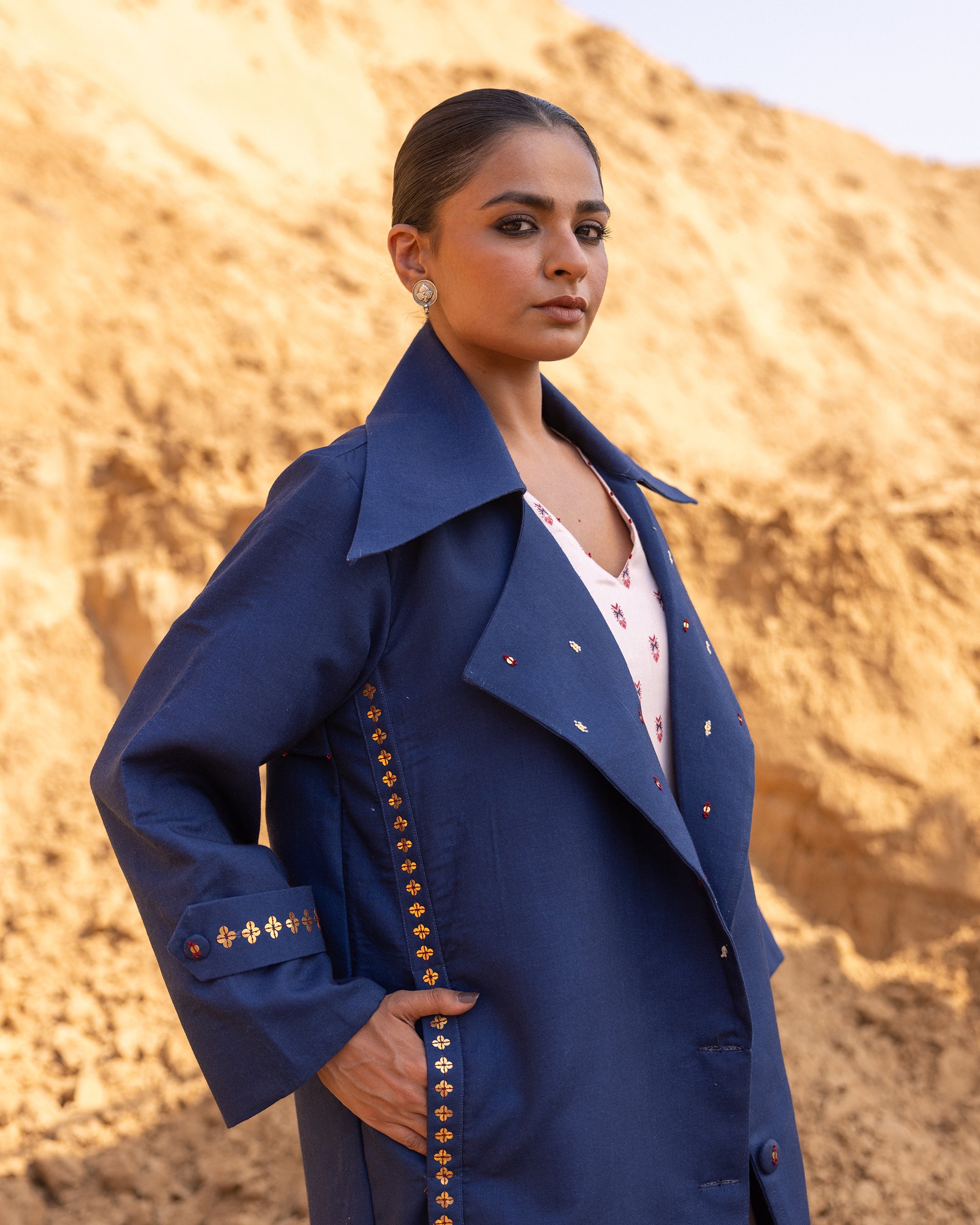 Kosha Dress & Jacket Set - Blue & Desert Sand